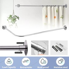 L Shaped Corner Shower Curtain Rail Extendable Curtain Pole 90° Curved Rail Rod