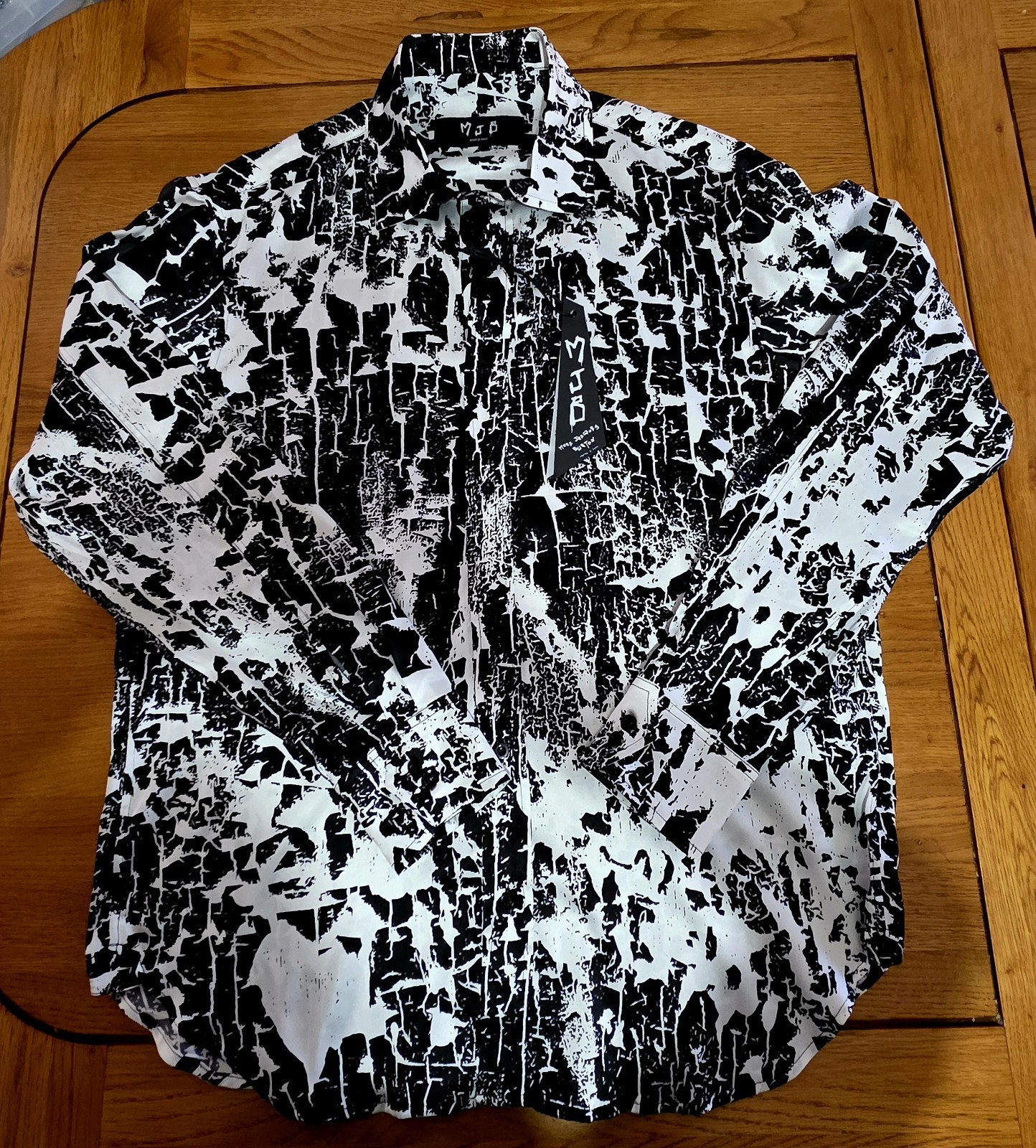 Camisa de Diseñador 100% Seda Marc Jacques Burton MJB Estampado Pintura Rocker S Nueva con Etiquetas