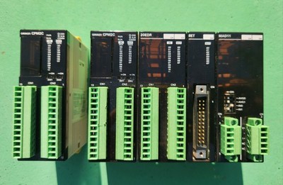 Omron CPM2C PLC Lot: (2) CPM2C-20CDR-D CPU, CPM2C-20EDR, CPM2C-8ETC, CPM2C-MAD1