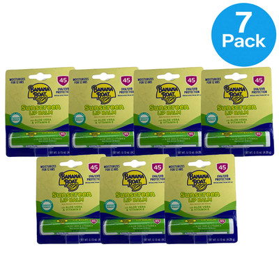Banana Boat Sunscreen Lip Balm Aloe Vera & Vitamin E SPF 45 0.15 oz 7 Pack New