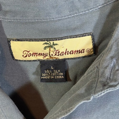 TOMMY BAHAMA Long Sleeve Silk Blend Button Front Shirt Blue SZ LARGE L - Picture 2 of 5