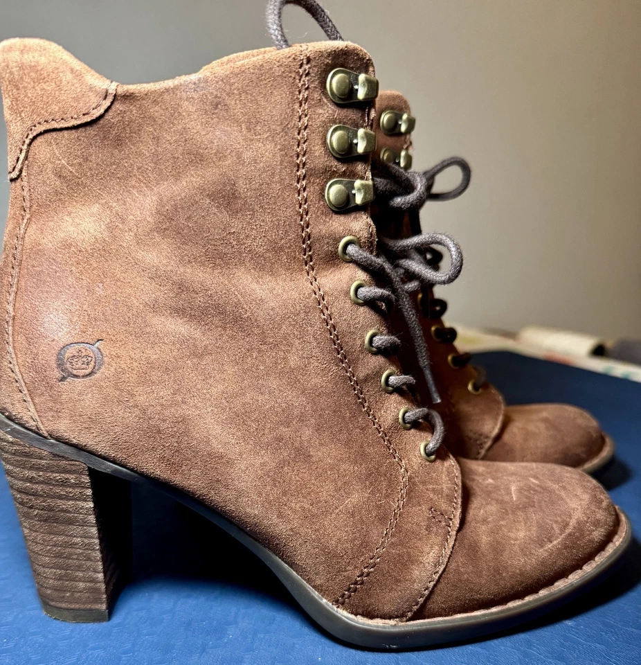 Botas Born Gosford para mujer 8 M marrón gamuza con cordones tacón con cremallera F55326 Foto 4 de 4