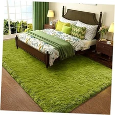  Green Rug Grass Area Rugs for Bedroom, 4x6 Shag Fluffy Carpet, Fuzzy Furry 