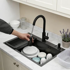 Black Kitchen Sink Stainless Steel Sink Multifunctional Stainless Steel Sink Set