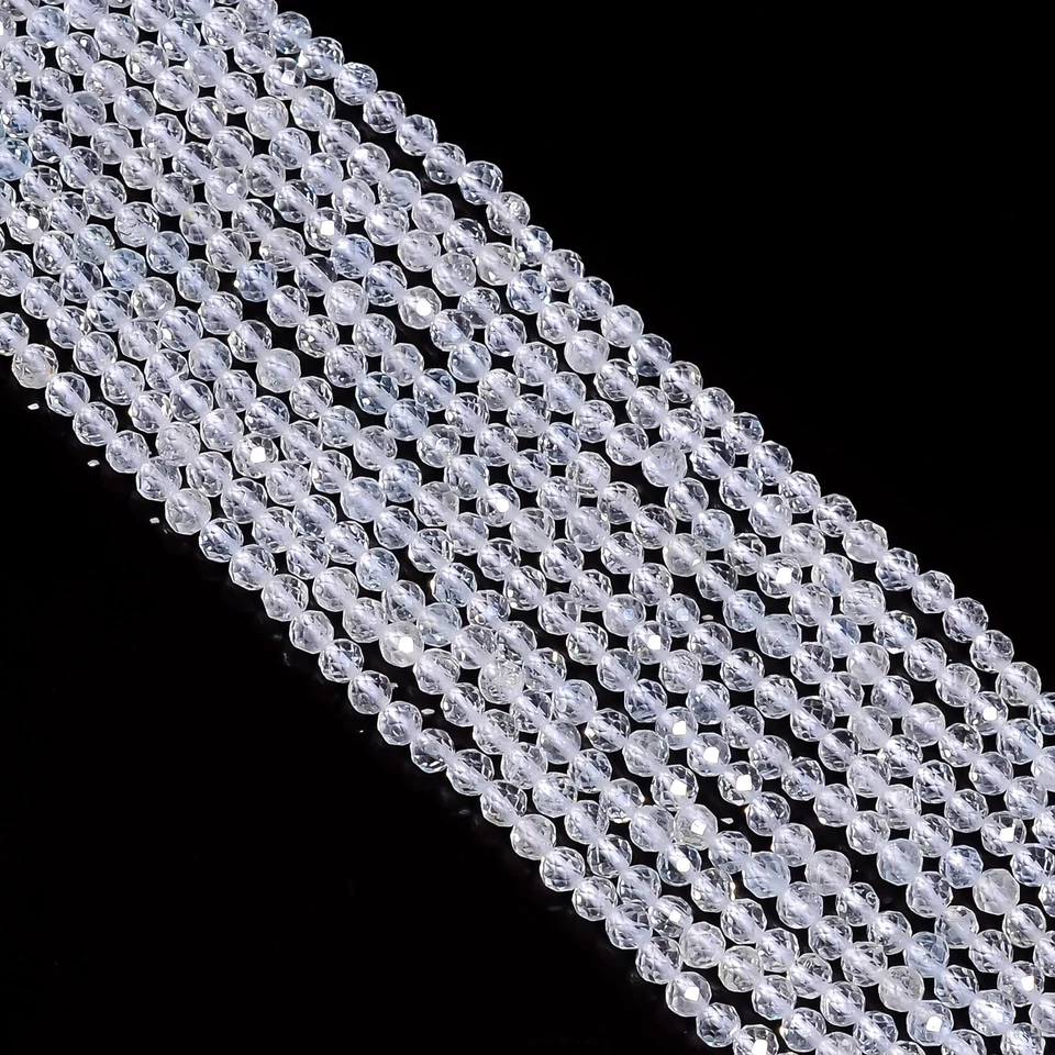 Cuentas facetadas de forma redonda de piedras preciosas de topacio blanco natural 4 mm hilo 12,5" UGB-550 Foto 2 de 2