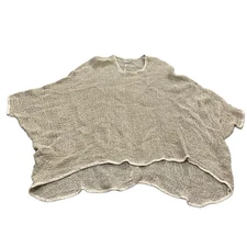 La Botegga Di Brunella Beige Flax Linen Loose Knit Shear Oversized Top One Size