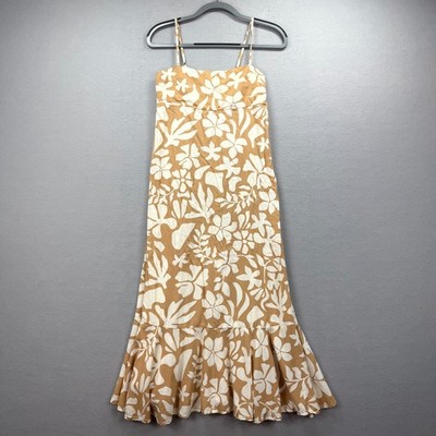 Abel the Label Slip Dress Womens M Brown White Floral Ruffle Hem Spaghetti Strap