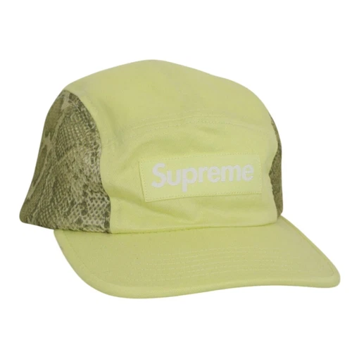 Chapeau de camp logo boîte côté maille peau de serpent jaune suprême
