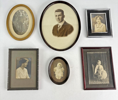 Lot Of Six (6) Antique Framed Photographs Portraits Black & White Sepia 1920's