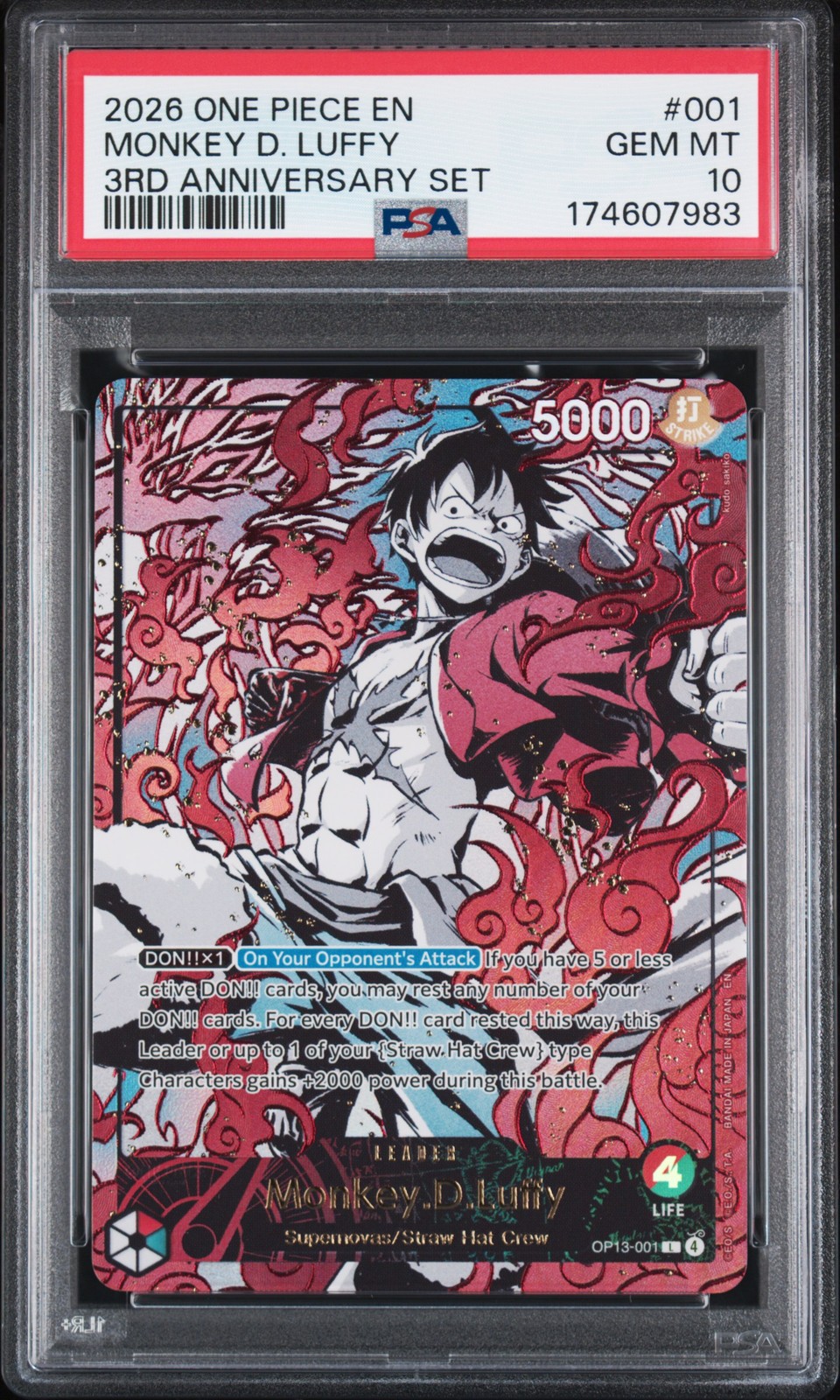 2026 ONE PIECE ENGLISH VERSION 3RD ANNIVERSARY SET #001 MONKEY D. LUFFY PSA 10
