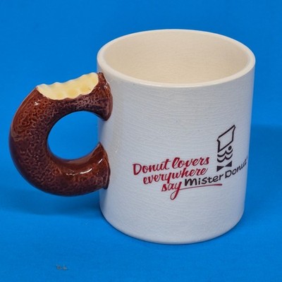 Vintage Mister Donut Coffee Mug Donut Shaped Handle Restaurant Advertising Japan