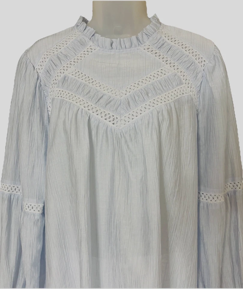 Laura Ashley Womens High Neck Ruffle Lace Feminine Cottagecore Blouse Sz M Blue - Image 2 of 4
