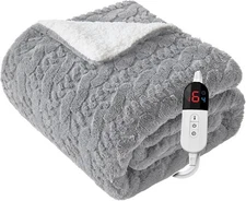 Electric Heated Blanket Queen Size Dual 84"x90", Light Gray Jacquard 