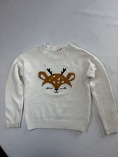 Cat  Jack Girls 5T Ivory Deer Reindeer Knit Sweater Christmas Holiday