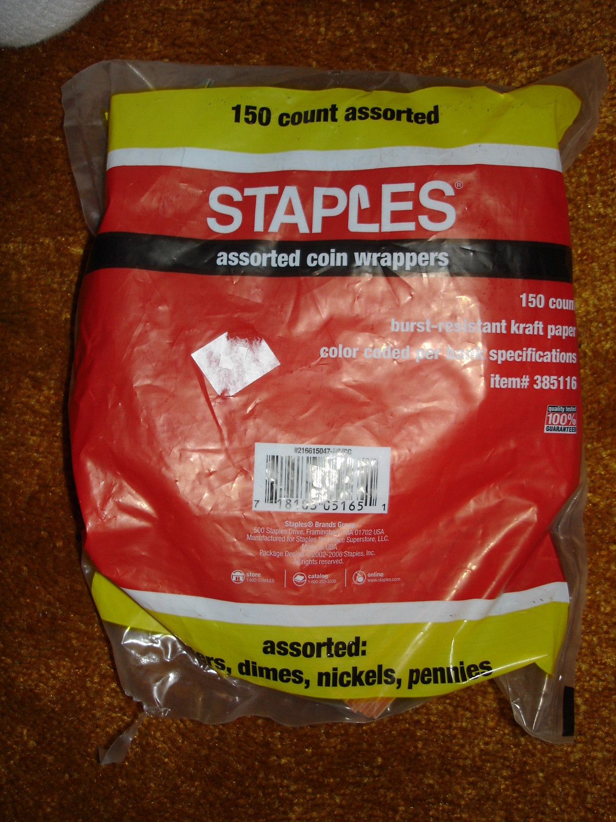 STAPLES ASSORTED COIN WRAPPERS LOT OF 2