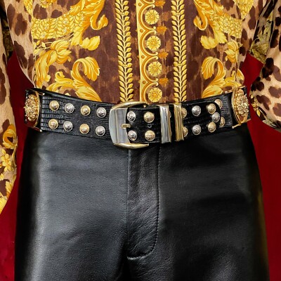 GIANNI VERSACE カフリンクス GIANNI VERSACE dual tone belt black studded Medusa head 80