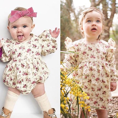 Newborn Baby Girls Cute Floral Romper Bodysuit Long Sleeve Outfits Clothes Set - Picture 10 of 10