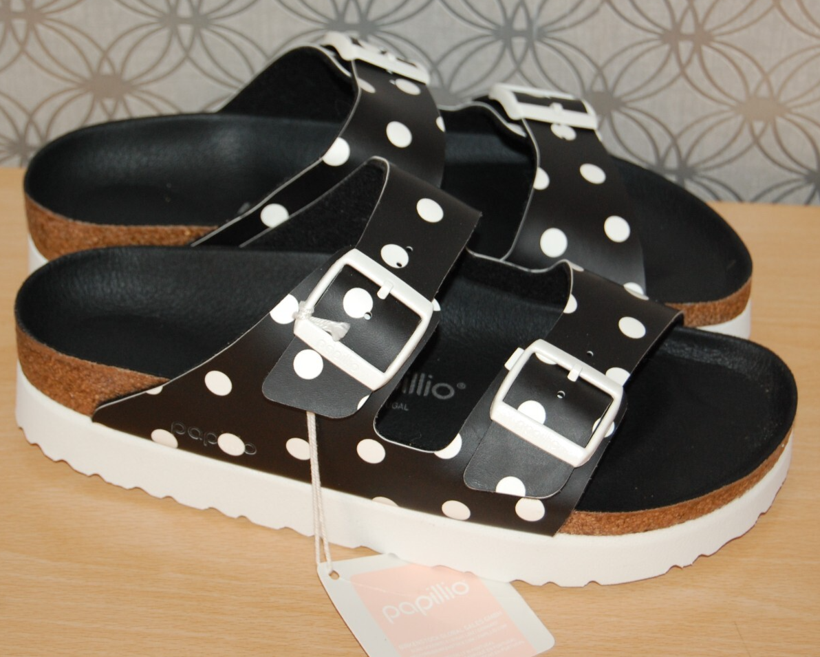 NEW Birkenstock Papillio Black White Polka Dot Platform Summer Sandals UK  Eu40