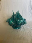 Vtg Fenton blue Opalescent 3 Horn Hobnail Epergne Vase