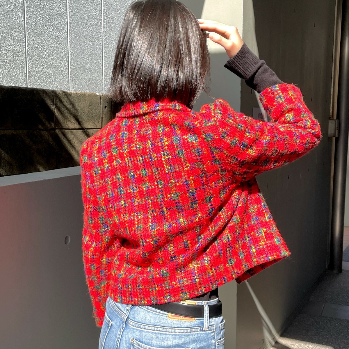 Auth GIVENCHY Tweed Jacket Red Green Yellow etc Vintage
