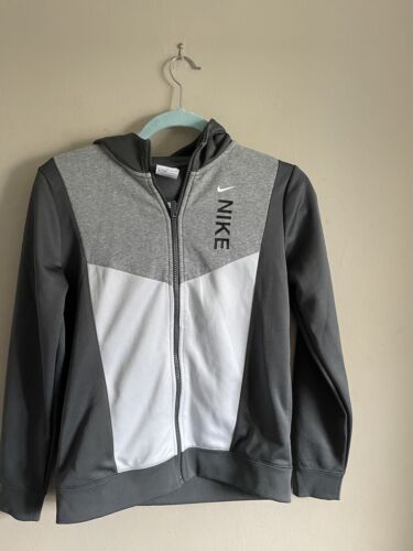 Nike  Youth Zip Up Hoodie Grey / Light Grey Size L 147-158 Excellent - Afbeelding 1 van 2