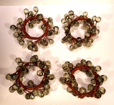 Sea Green Faceted Glass Bead Napkin Rings 4 Pc Set Grapevine Holiday Sparkle