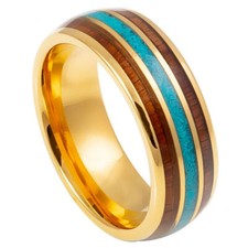 Tungsten Ring Band Yellow Gold IP Plated with Rosewood For Men Women
