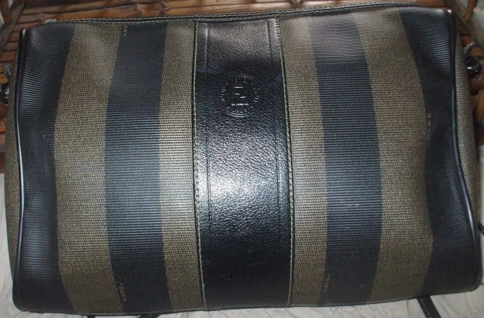 Vintage Fendi Pequin stripe black brown gorgeous shoulder bag handbag crossbody