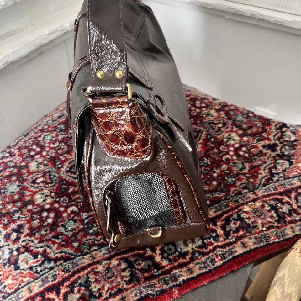 Bolso portabolsos de diseño para perros gatos hechos a medida pequeño marrón de lujo Foto 3 de 4