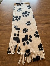 Handmade Fleece Scarf Puppy Dog Tan Beige Black Paw Prints Paws Pawprint