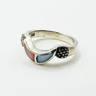 Vintage 925 Sterling Silver MOP Inlay Stacking Ring UK P Band Shell Marcasite