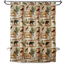 Cabin Pine Bear Creek Wildlife Lodge Forest Fabric Shower Curtain, 72"x 70"- NEW