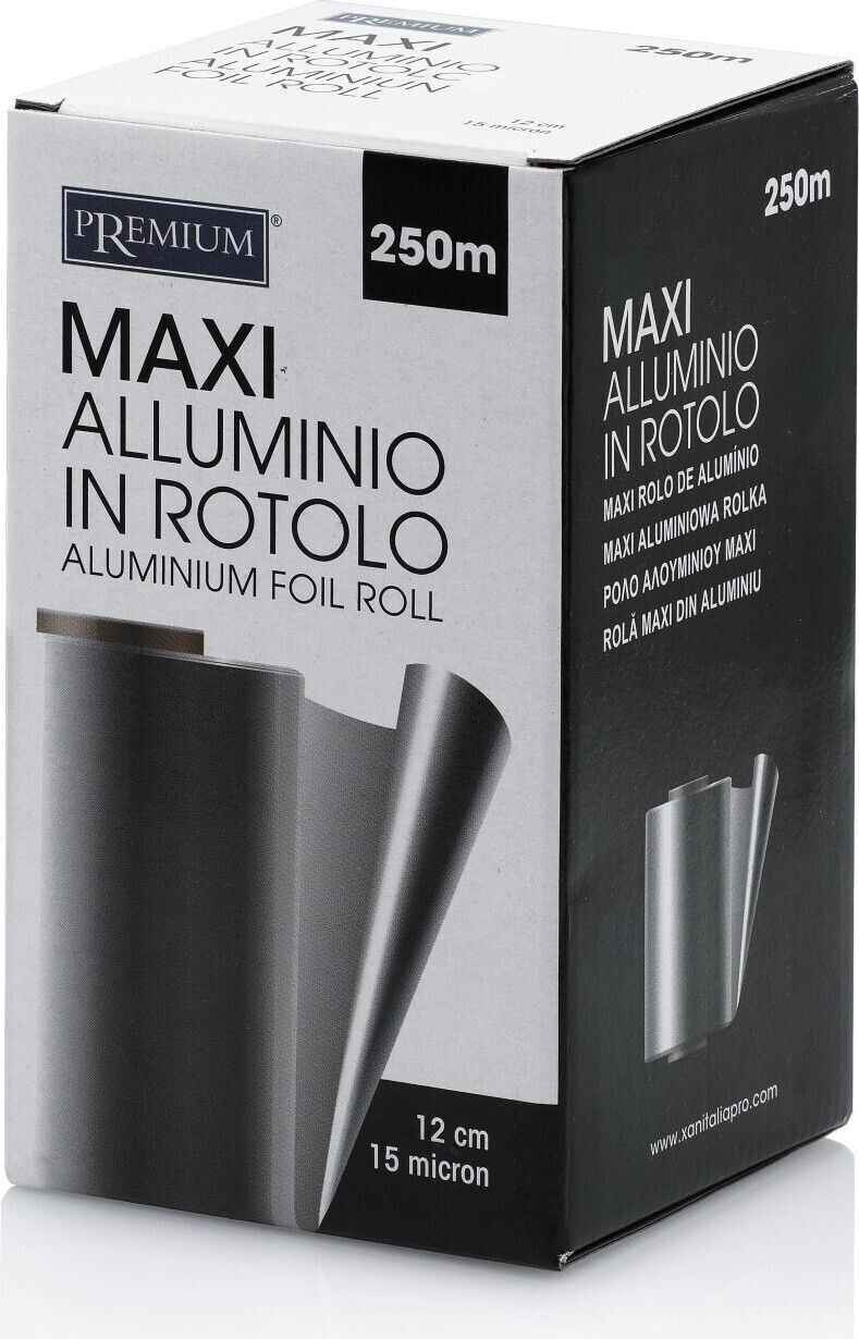 Premium Maxi Alluminio in Rotolo | Haarfolie 250 Meter x 12cm Silver | 1x Rolle