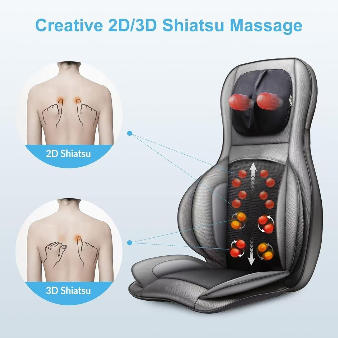 Shiatsu Rücken Nacken Massageauflage mit Wärme 2D3D Knet Luftkompression