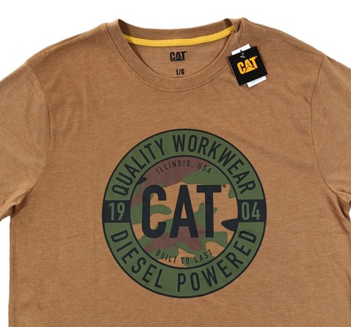CAT CATERPILLAR Mens Shirt Large Short Sleeve Diesel Graphic Casual Adult Brown - Picture 2 of 10