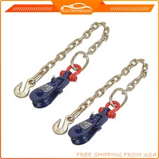 2x Tow Chain 3/8" x 2'  Snatch Block Sheave 2 Ton Truck Rollback Wrecker Carrier