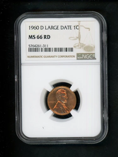 1960D US Lincoln Memorial Cent 1c .01 NGC MS 66 RD Red Large Date Uncirculated