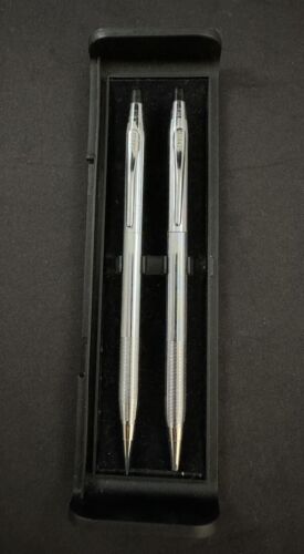 Vintage Cross Chrome Pen & Pencil Set w/ Case - Made in USA