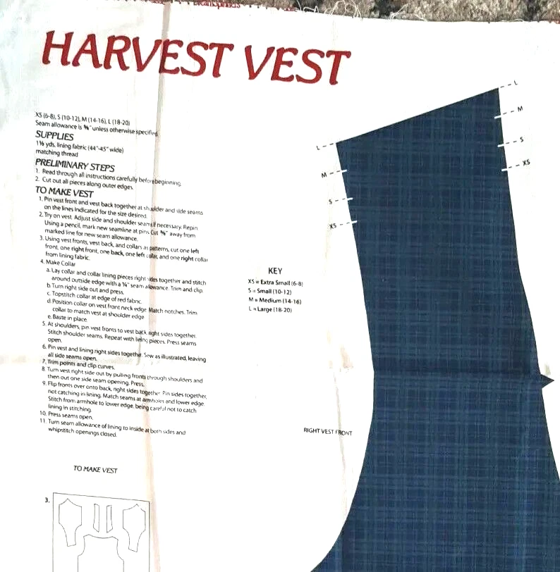  VTG Autumn Harvest Vest Fabric Panel Plaid Argyle Fall XS- L Sewing Craft - Image 4 of 4