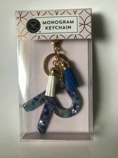 "R" Monogram Keychain With White Blue Tassels By Modern Expressions. New
