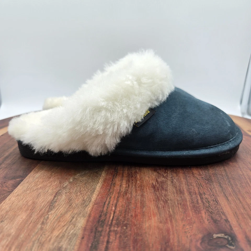 Old Friend Scuff 拖鞋女式 6M 蓝色白色麂皮绒剪绒衬里骡子 — 第 3/4 张图片