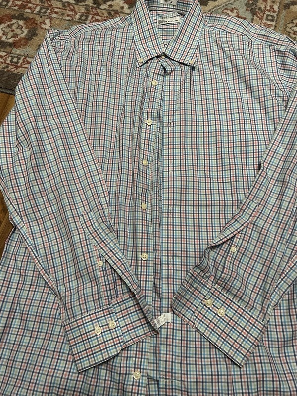 EUC Peter Millar Mens Size Large Button Up Long Sleeve Shirt Plaid Nice
