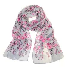 Wrapables Lightweight Floral Spring Chiffon Scarf, Floral Gray