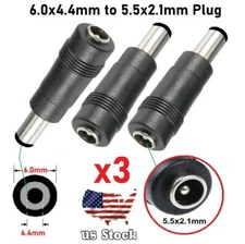 x3 Copper DC Power Connector 5.5mmx2.1mm Female to 6.0mmx4.4mm Male Adapter (A)