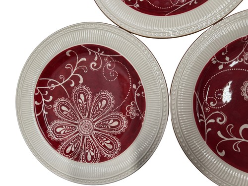Set of 3 - Baum Marrakesh - 11" Dinner Plates - Cream Red Flower - Picture 7 of 8