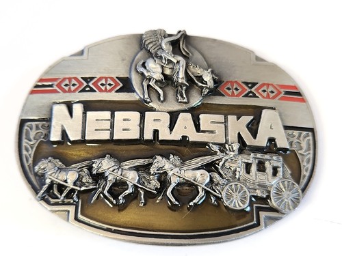 NEBRASKA Belt Buckle American Indian Stagecoach Old West Siskiyou 1989 Made USA - 第 3/10 張圖片
