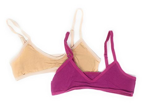Girls Spandex Bra for Tweens Teens, Pack of 2 (Small (32A), Hot Pink/Beige) - Picture 1 of 2