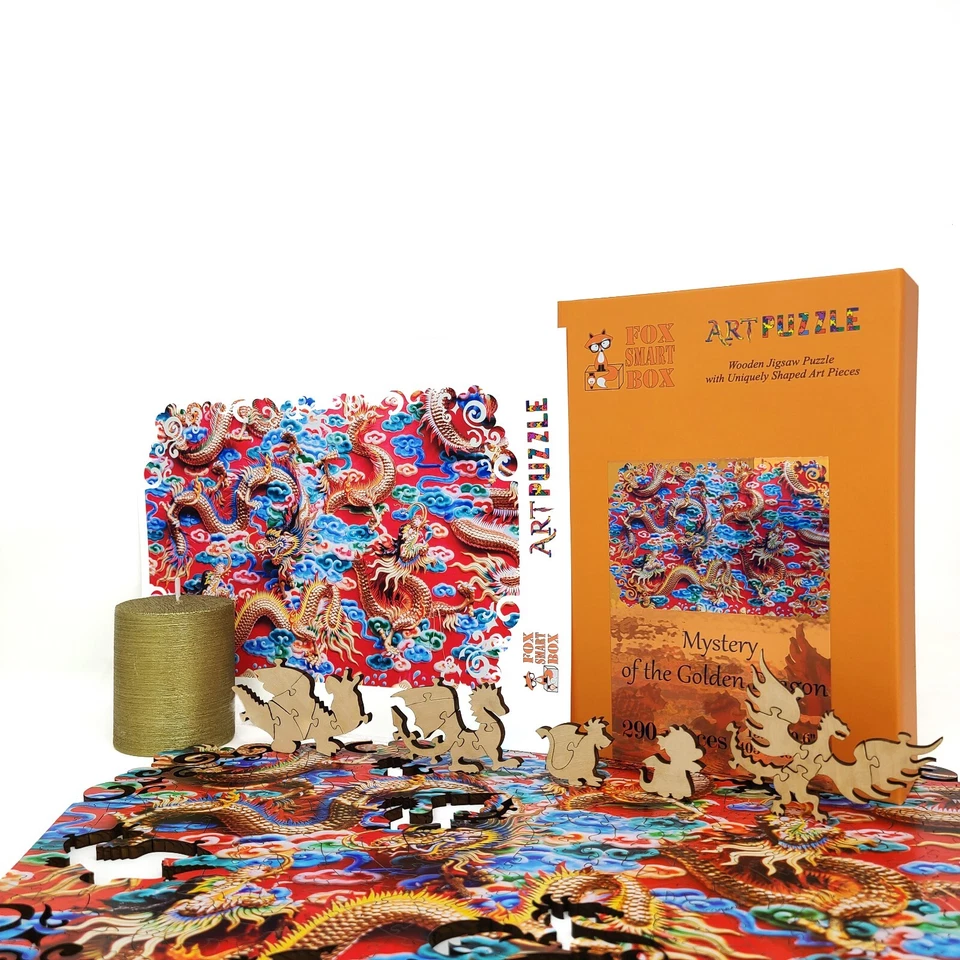 Wooden Jigsaw Puzzle for Adults by FoxSmartBox- 290 Pcs-Mystery of Golden Dragon - Image 4 of 4