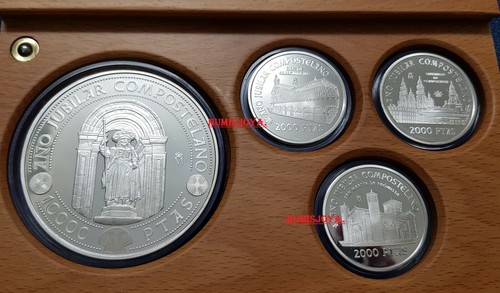 JACOBEO 1999. AÑO JUBILAR COMPOSTELANO. Estuche con 4 monedas Plata 249,75 gr. - Foto 2 di 5