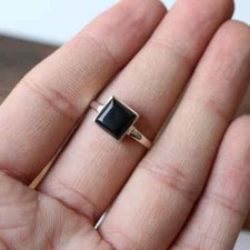 Solid 925 Sterling Silver Natural Black Onyx Gemstone Ring Jewelry For Her R 61